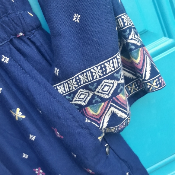 Shorts Jumpsuit Blue Romper Long Sleeves Shorts Rayon Blue Spring Summer XL - Picture 4 of 10